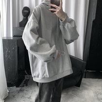 Mr. Short autumn and winter plus velvet hooded clothes men Korean version of loose trend wild casual gray ins coat tide