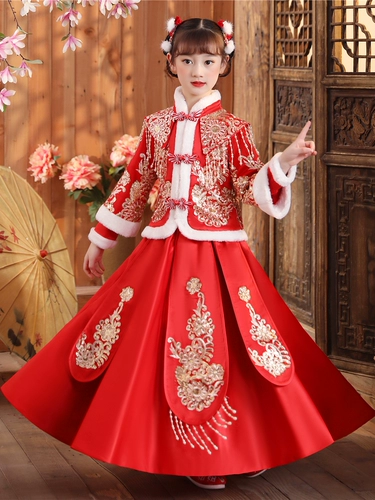Ханьфу, детский демисезонный красный пуховик, увеличенная толщина, китайский стиль
