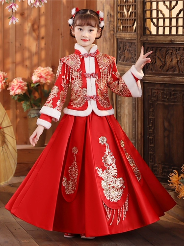 Ханьфу, детский демисезонный красный пуховик, увеличенная толщина, китайский стиль