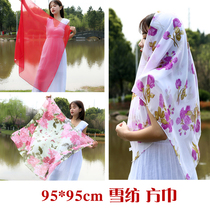 95 large size chiffon printed square women Joker Korean version of silk towel bag turban square scarf sunscreen scarf wholesale