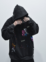 LIMPIDOCULUS (LIMS) 20AW black heavy water hand washer splash ink loose hood print sweatshirt tide