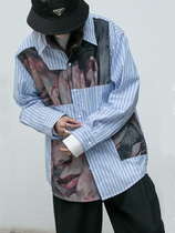 LIMPIDOCULUS (LIMS) 20AW striped oil painting fuzzy portrait separation patch men tide long sleeve shirt