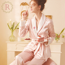 RoseTree Japanese Kimono Pajamas Women's Autumn Winter Fleece French Sexy Sweet Vintage Home Clothing Two Piece Set