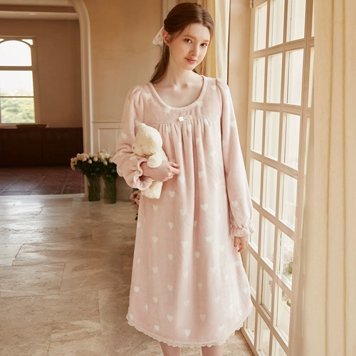 Пижама, зимняя коралловая бархатная флисовая японская юбка, милое фланелевое платье