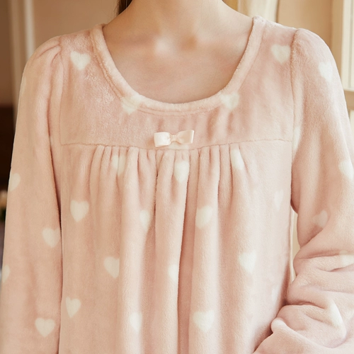 Пижама, зимняя коралловая бархатная флисовая японская юбка, милое фланелевое платье