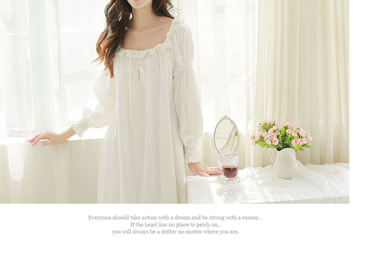 RoseTree [恬 媛] váy ngủ kiểu Pháp tinh khiết retro váy ngủ công chúa thoải mái cotton công chúa mùa thu