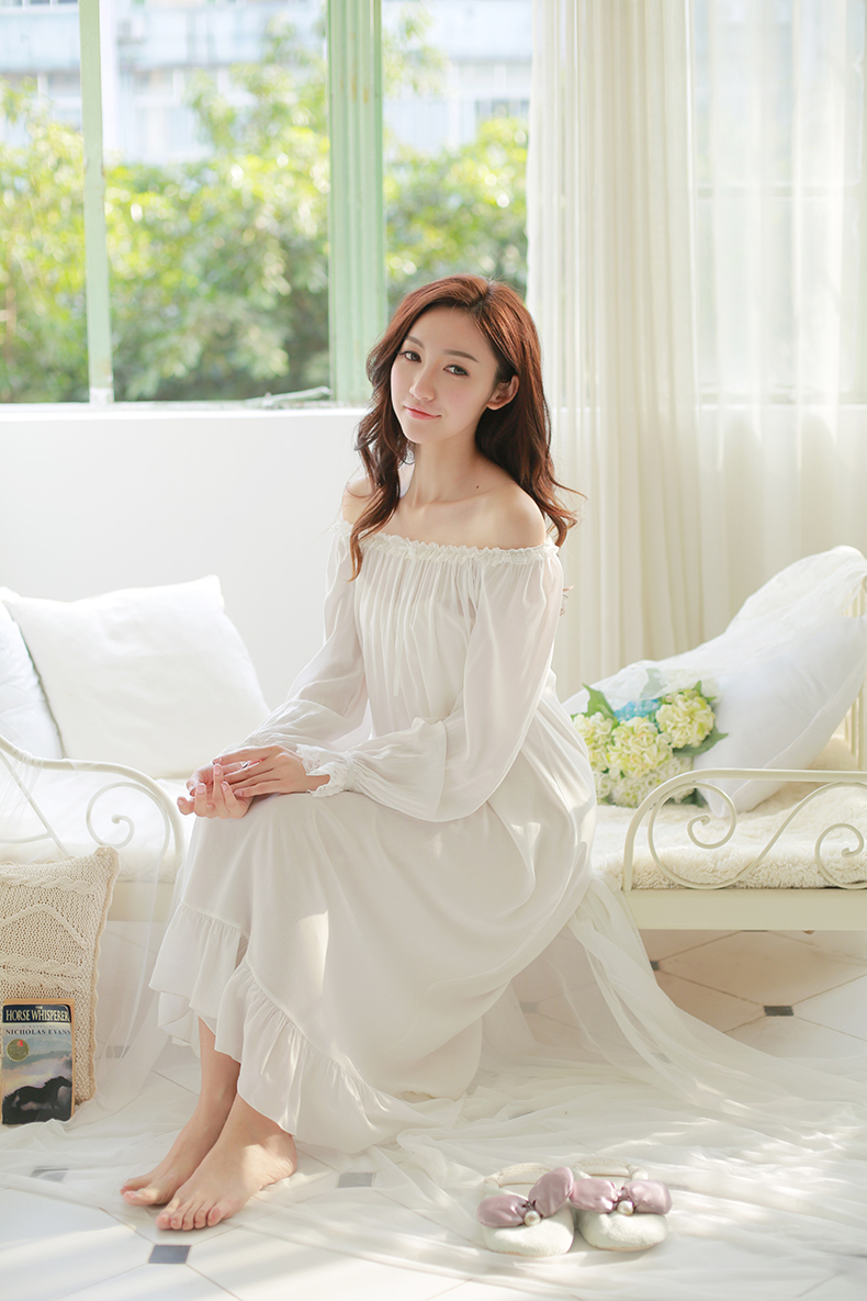 ROSE TREE nữ tính bầu không khí cotton công chúa tòa nightdress thứ hai trắng vẻ đẹp cotton retro nightdress