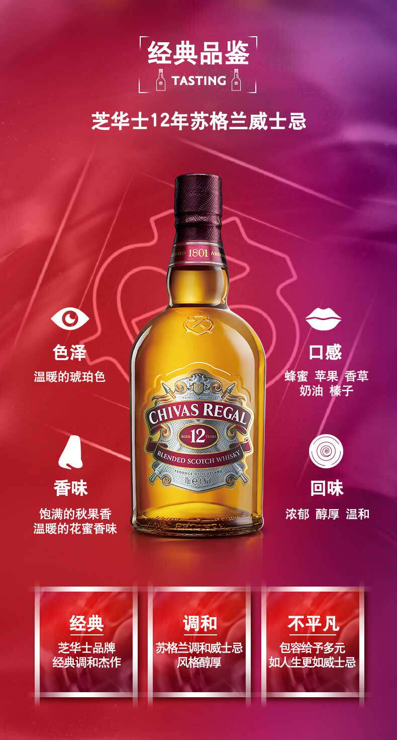 英国原装进口 芝华士 Chivas 12年 苏格兰威士忌 500ml*2瓶 图3