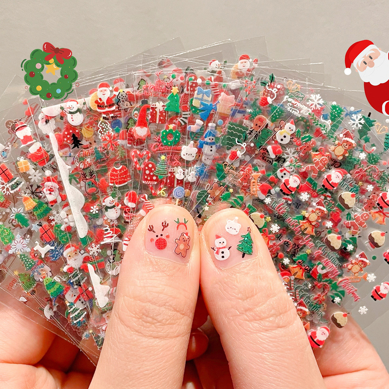 Christmas Stickers, Cute Cartoon Santa Claus, Snowflakes, Holiday Journal Stickers, Nail Decals, Nail Art Stickers