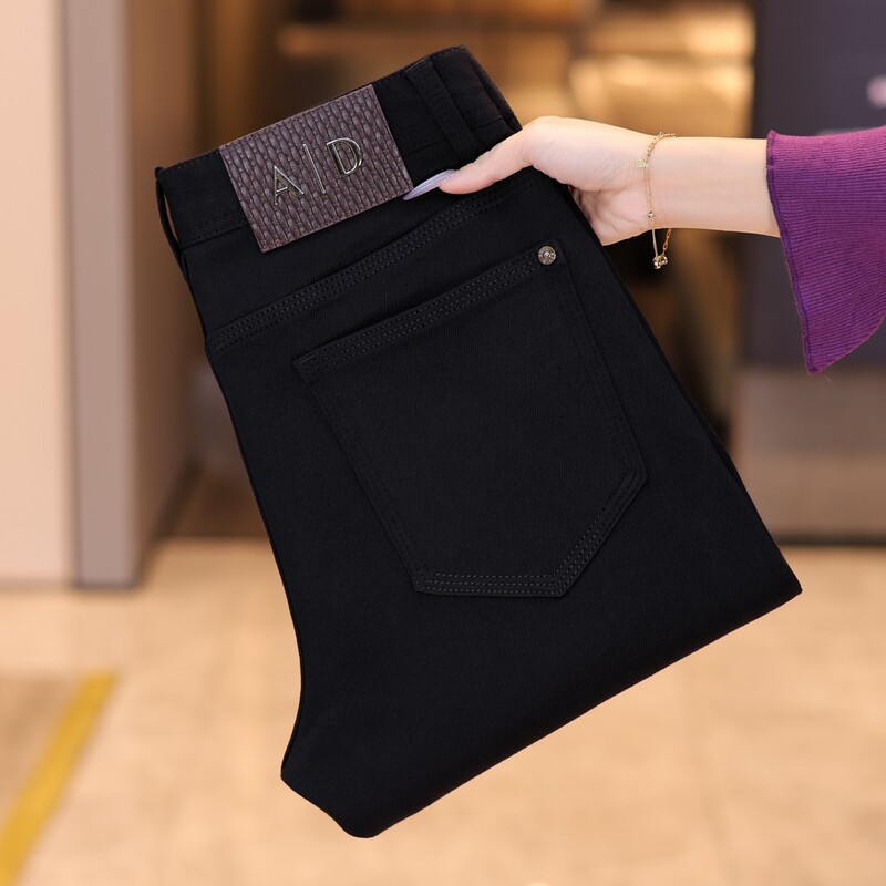 【Black Warrior Three Needles】Spring and Summer New Style Pure Black Non-Fading Men's Fitted Straight-Leg Stretch Jeans