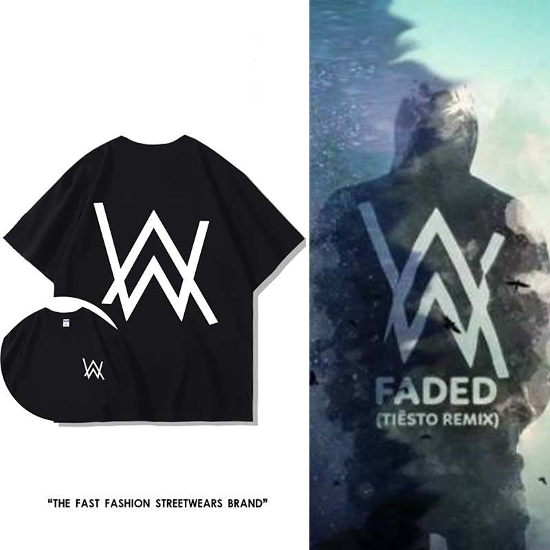 Jiahao's Same Style Alan Walker Pure Cotton Short-Sleeved T-Shirt, Electronic Music Summer Loose Top for Men and Women
