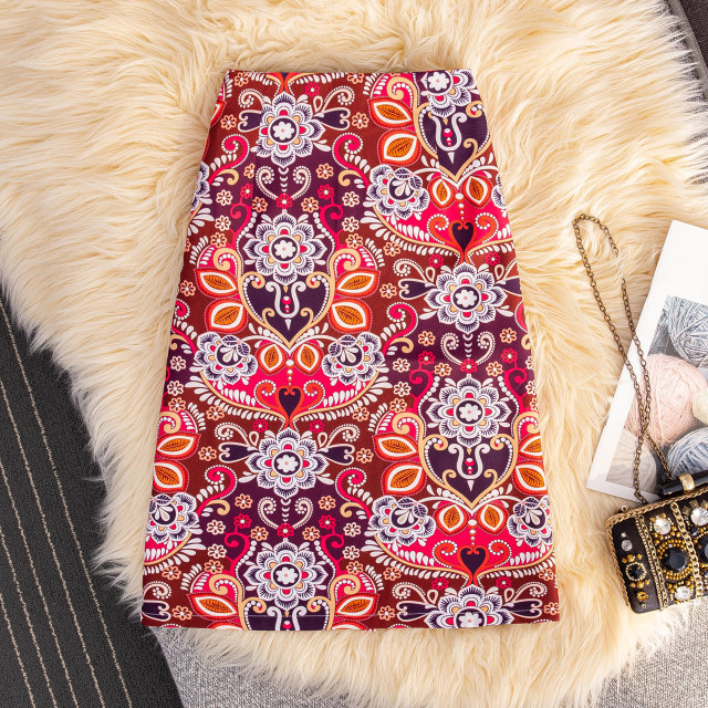 Floral skirt hip-covering midi skirt retro