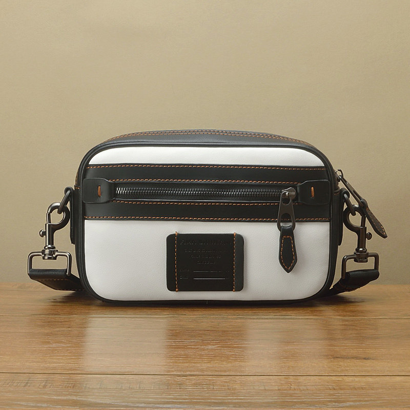 FimaChun imported cow leather camera bag niche tide patch color and wide shoulder band male bag leather skin bag