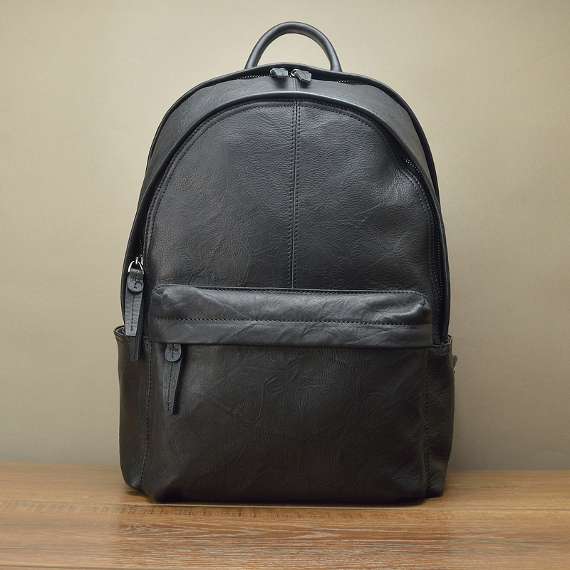 Imported fetal cowhide men's backpack, first layer real cowhide, European and American street retro tide, college travel computer backpack