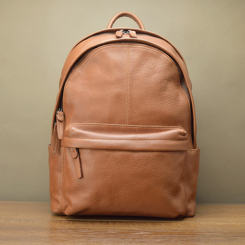 Imported fetal cowhide backpack, first layer cowhide, Japanese and Korean fashion and leisure, genuine leather computer, men's and women's backpack brown