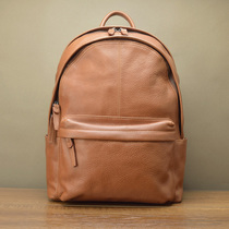 Imported Tire Buffalo Leather Double Shoulder Bag Head Layer Cow Leather Japan South Korea Fashion Casual Genuine Leather Computer Male And Female Backpack Brown