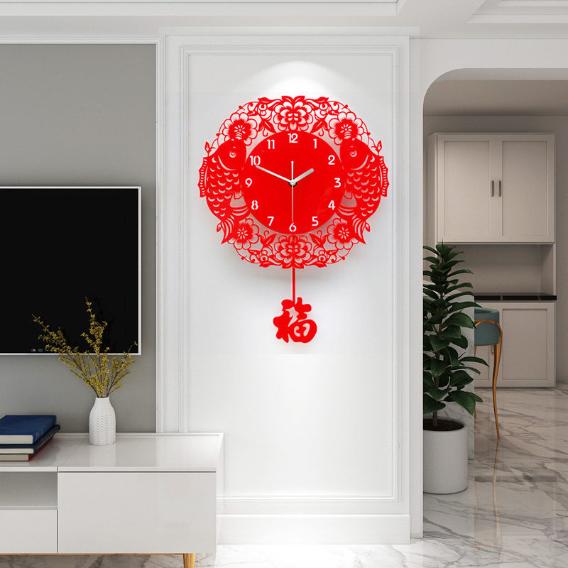 New Chinese wall clock Living room household fashion watch high-grade mute modern simple clock wall decoration Quartz clock