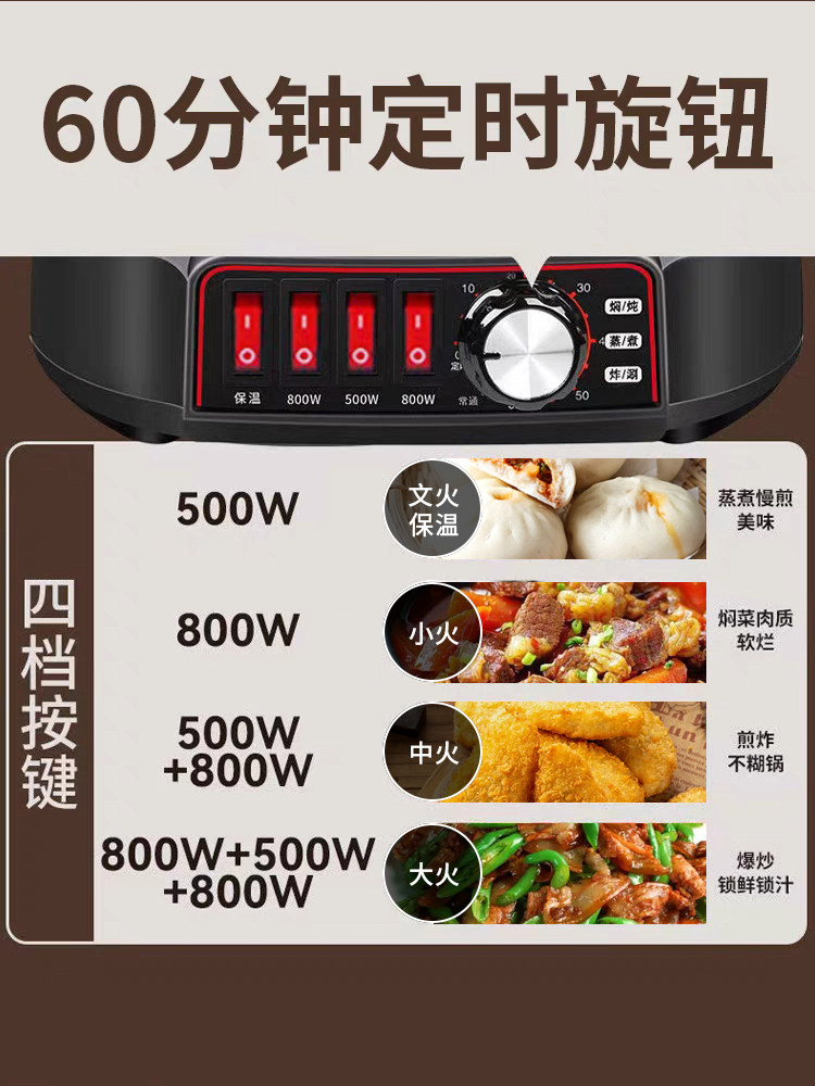 Electric Wok, Multifunctional Household Electric Hot Pot, Cast Iron Electric Pot for Stir-Frying, Steaming, Boiling, Frying, Plug-In Electric Cooking Pot, Non-Stick Pan