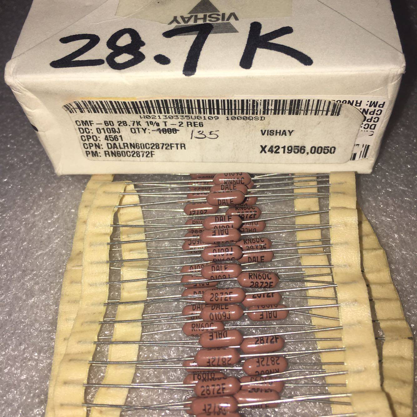 DALE 0 5W 28 7K Brown 1% Substitute for 29K RN60 Copper Feet Fever Resistor 3 5*10MM