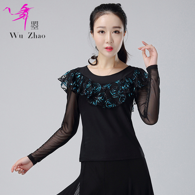 Modern Dance Nine-Sleeve Mesh Shirt Ballroom Dance Waltz National Standard Dance Slim Lace Top