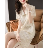 Сентябрьский хит Momo's Hit 2025 Summer New Hollow French Lapel Mesh Splicing Play с короткими рукавами для женщин