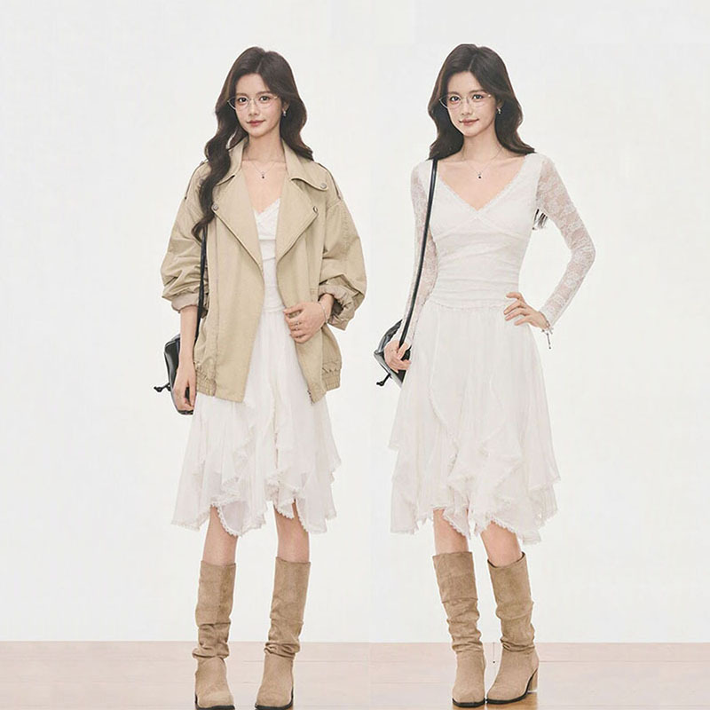 Autumn Korean-Style High-End Casual Outfit for Petite People, a Complete Set of Washed Jacket and Skirt Set