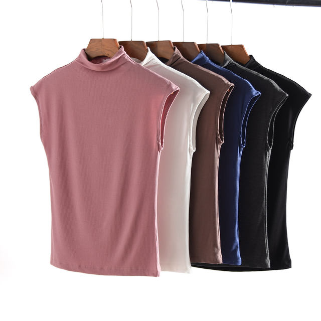 ພາກຮຽນ spring ແລະ summer modal half turtleneck seamless vest ຂະຫນາດໃຫຍ່ຂອງແມ່ຍິງແບບເກົາຫຼີ versatility t-shirt bottoming ເສື້ອ slim sleeveless ເທິງ