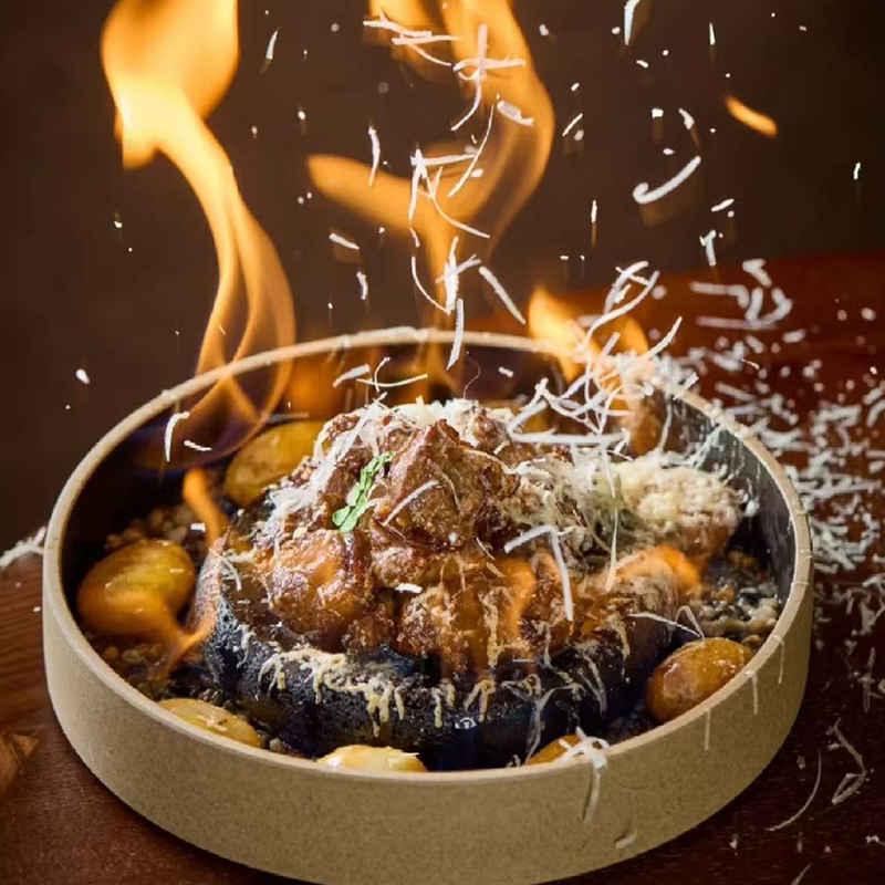 Mountain Style, the Same Tableware as Seen on Popular Korean Food Channels, Dbd Creative Volcanic Stone Plate, Hot Flame Grilled Beef Rib Plate