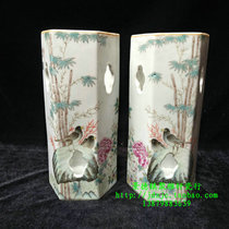 Jingdezhen factory goods porcelain hand-painted pastel peace flowers and birds six cap tube decoration collection ornaments a pair