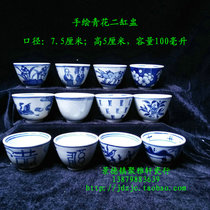 Jingdezhen factory goods porcelain hand-painted blue and white two-cylinder cup Puer tea cup old-fashioned tea cup
