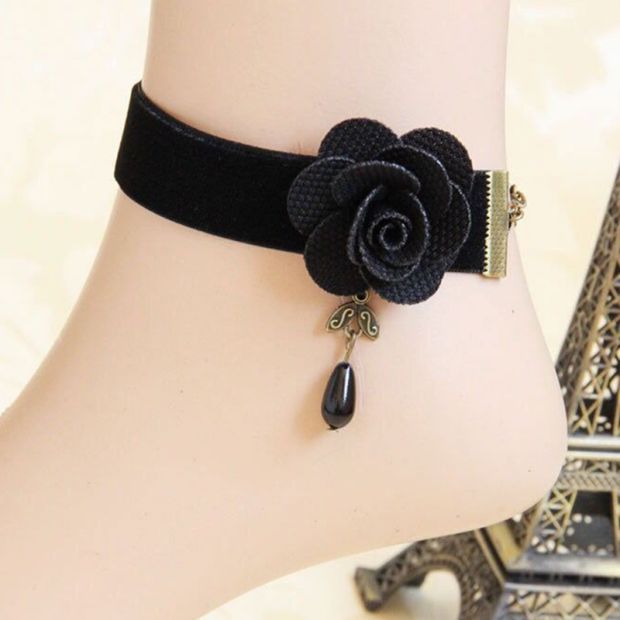 Gothic phong cách punk retro gợi cảm ren nữ Lolita COS vòng chân trang sức hoa thời trang chân nude trang trí lắc chân vàng PNJ