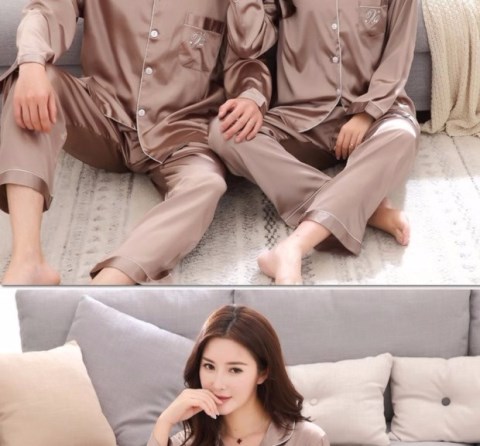 Bộ đồ ngủ mới 2018 lụa đôi xuân hè hè nam nữ tay dài màu đỏ satin phục vụ tại nhà bộ đồ mặc nhà mùa hè