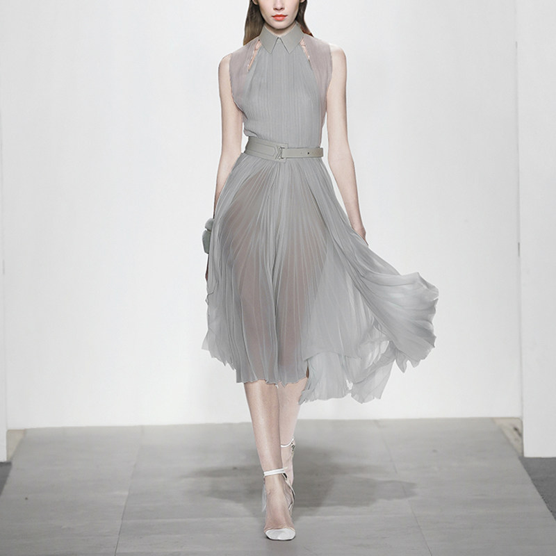 夏季气质名媛优雅长裙露肩显瘦中长款雪纺连衣裙女装夏装2017新款