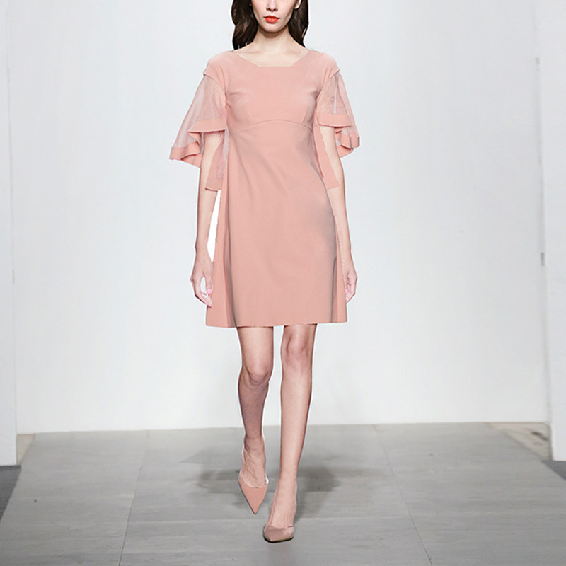 夏季气质名媛休闲宽松裙子短袖显瘦中长款连衣裙女装夏装2017新款