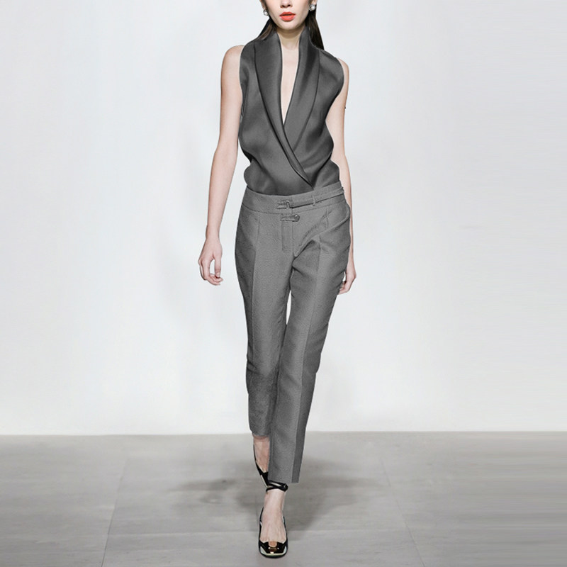 秋季时尚气质名媛两件套露肩上衣高腰九分裤套装女装秋装2017新款