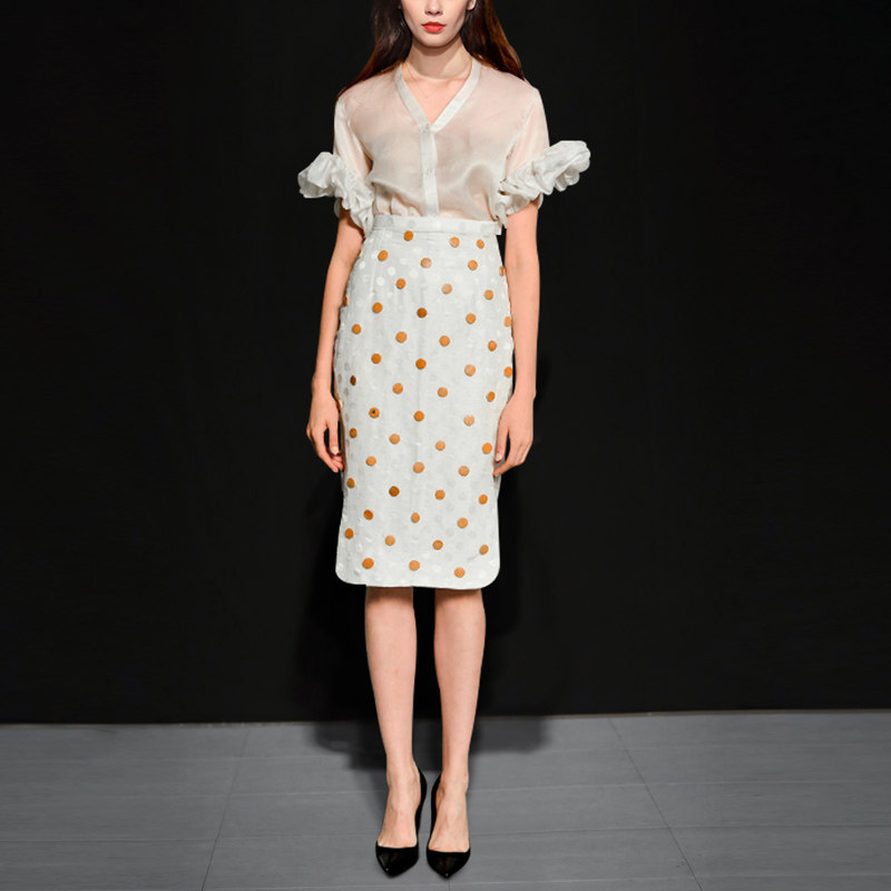 DF夏季气质名媛两件套短袖衬衫半身裙套装夏装女装时尚潮2017新款