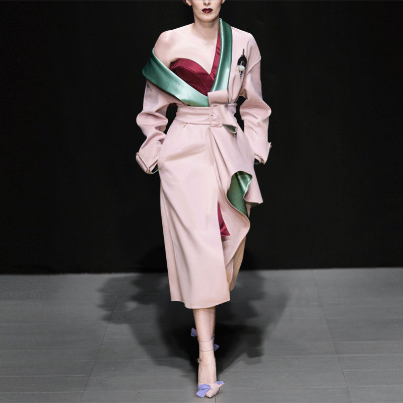 2017秋装新款女装欧美时尚气质收腰显瘦大码潮中长款外套女士风衣