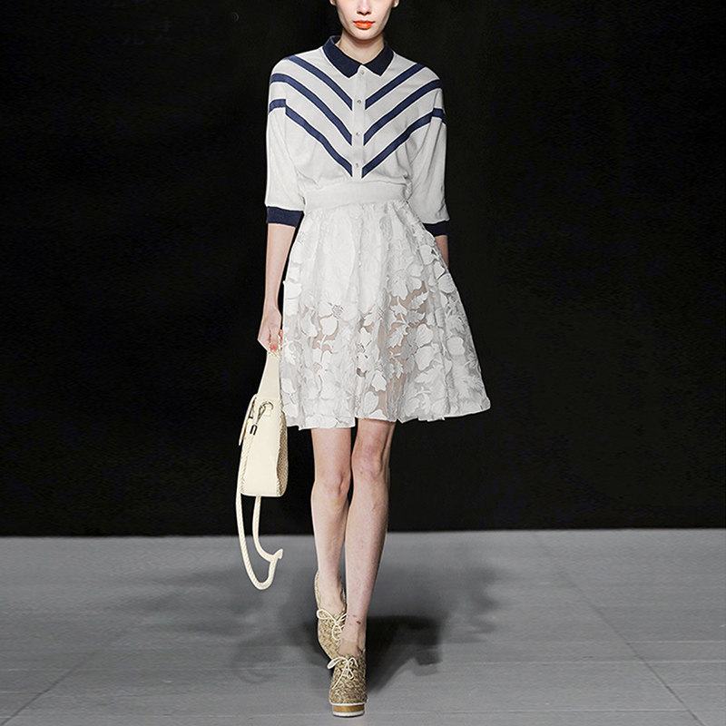 秋季时尚气质休闲两件套衬衫上衣蕾丝半身裙套装女装秋装2017新款