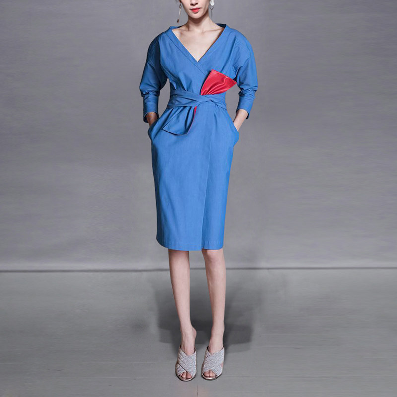 DF秋季气质复古修身显瘦中长款收腰薄款风衣外套2017秋装新款女装