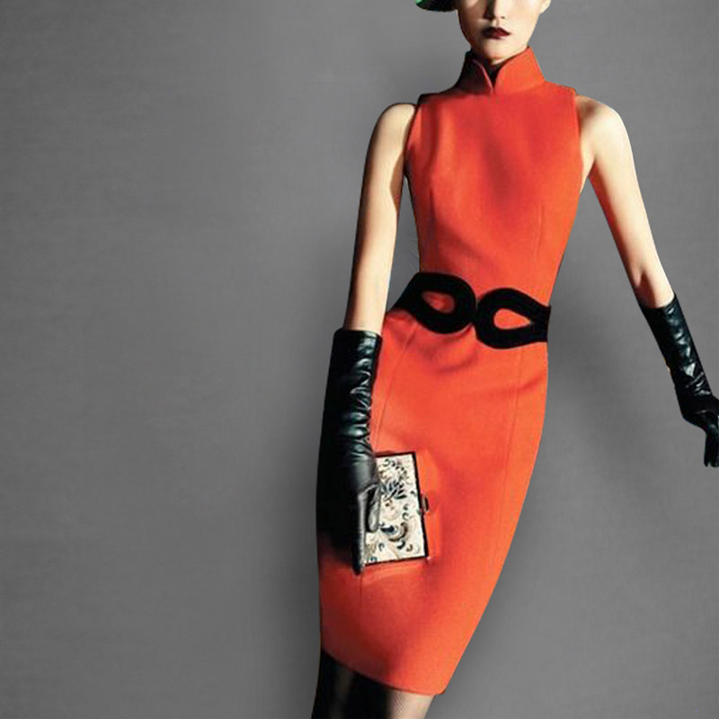 夏季气质名媛复古修身裙子收腰显瘦中长款连衣裙女装夏装2017新款