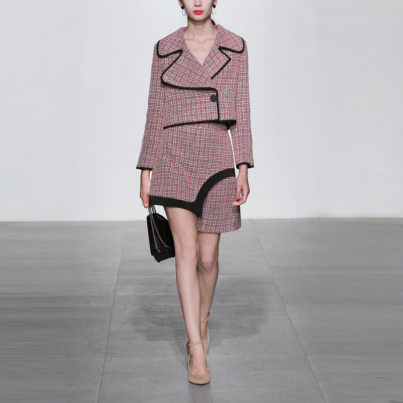 DF秋季小香风气质名媛两件套外套裙子套装女装秋装时尚潮2017新款