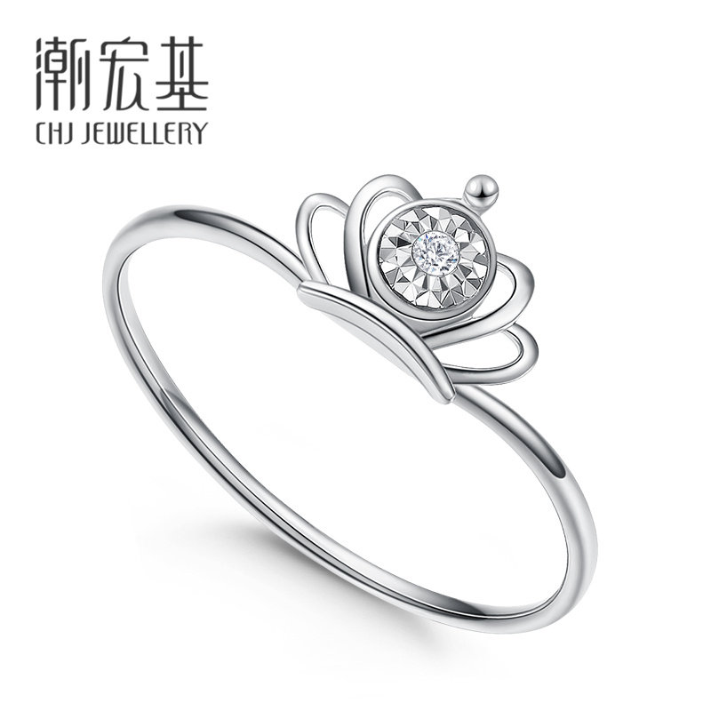 Chaohongji crown white 18K gold diamond ring Diamond ring color gold diamond ring Joint ring jewelry female