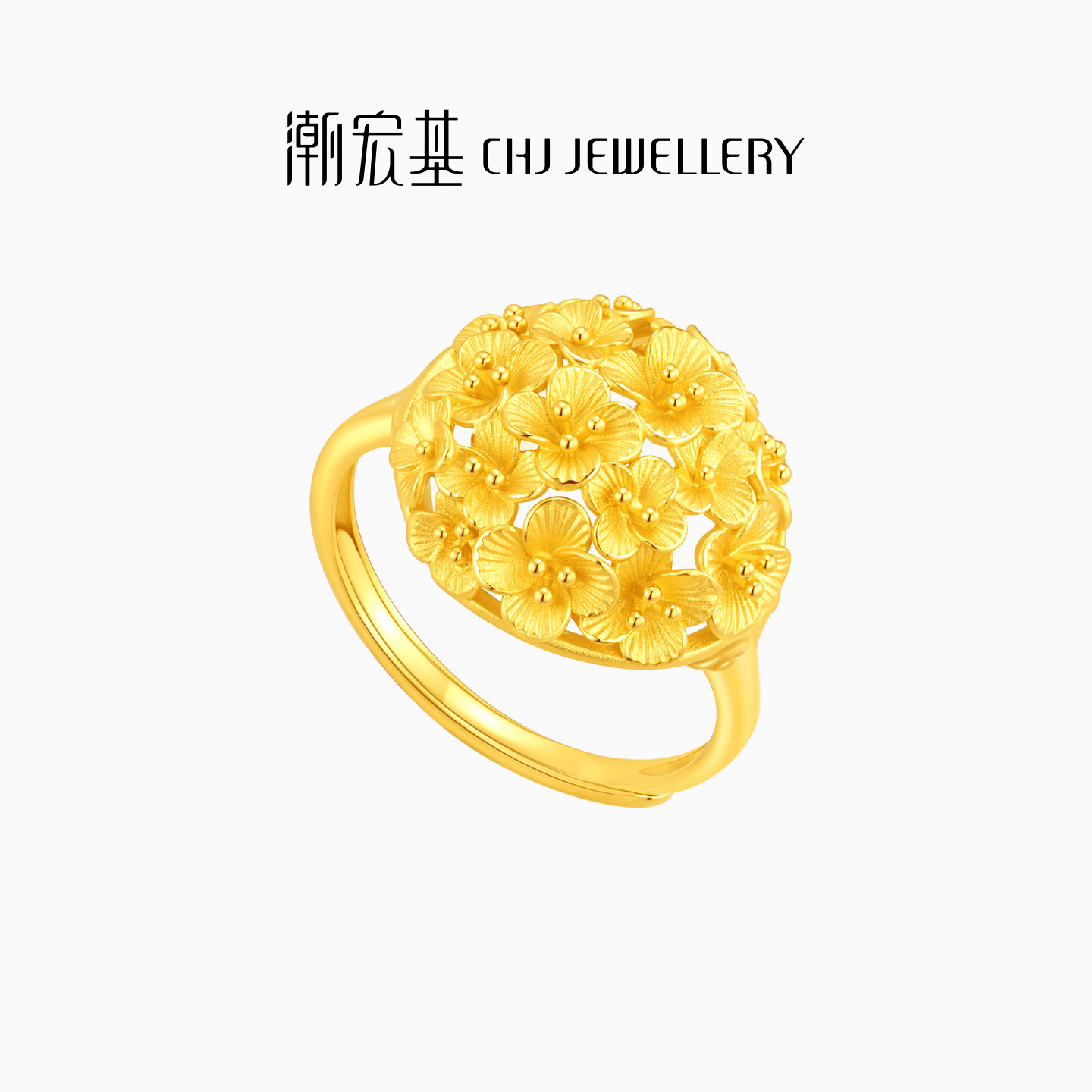 Chao Acer flower rhyme flower cluster gold ring solid gold women's ring living ring oral wedding three gold wedding price