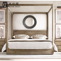 French country antique solid wood frame bed 1 8m four-poster bed oak customizable pillar bed