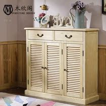 American country solid wood partition Hall Cabinet Oak simple Louver three door shoe cabinet living room entrance locker customization