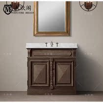 French rustic simple old solid wood bathroom cabinet toilet washbasin cabinet locker combination Oak