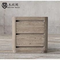 French country Wood bedside table simple oak American do old vintage bedside cabinet lockers spot