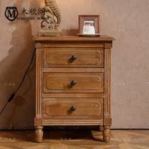 American solid wood bedside table oak simple European vintage old with drawer bedside cabinet Cabinet side several custom