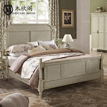 Oak vintage old solid wood bed neoclassical 1 8 m double bed Queen bed American country princess bed wedding bed
