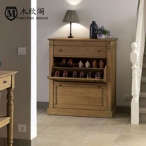 American simple retro do old flip shoe cabinet French entrance entrance oak with drawer flip shoe cabinet special price